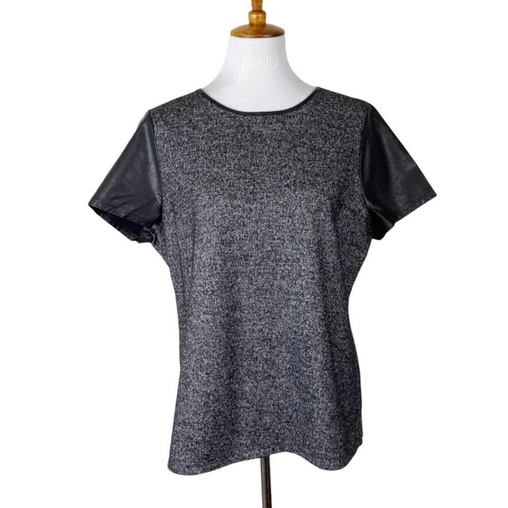 Talbots Wool Faux Leather Top Heathered Gray XL